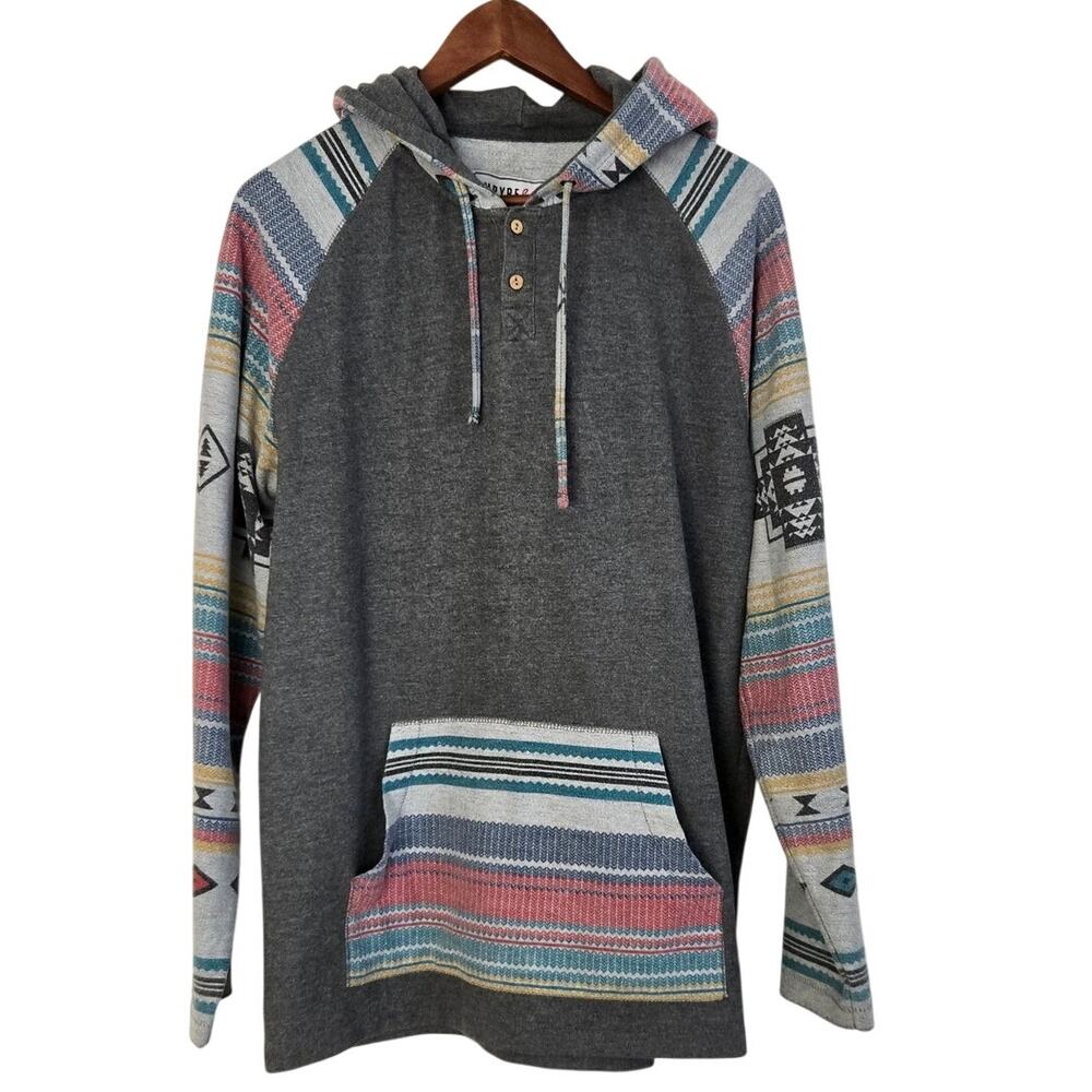 Southwestern Skate Casual Color Block Cozy Desert Casual Raglan Pullover Hodie L